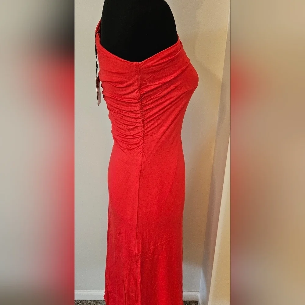 New Ebby and I One-Shoulder Ruched Red Midi Dress – Size S